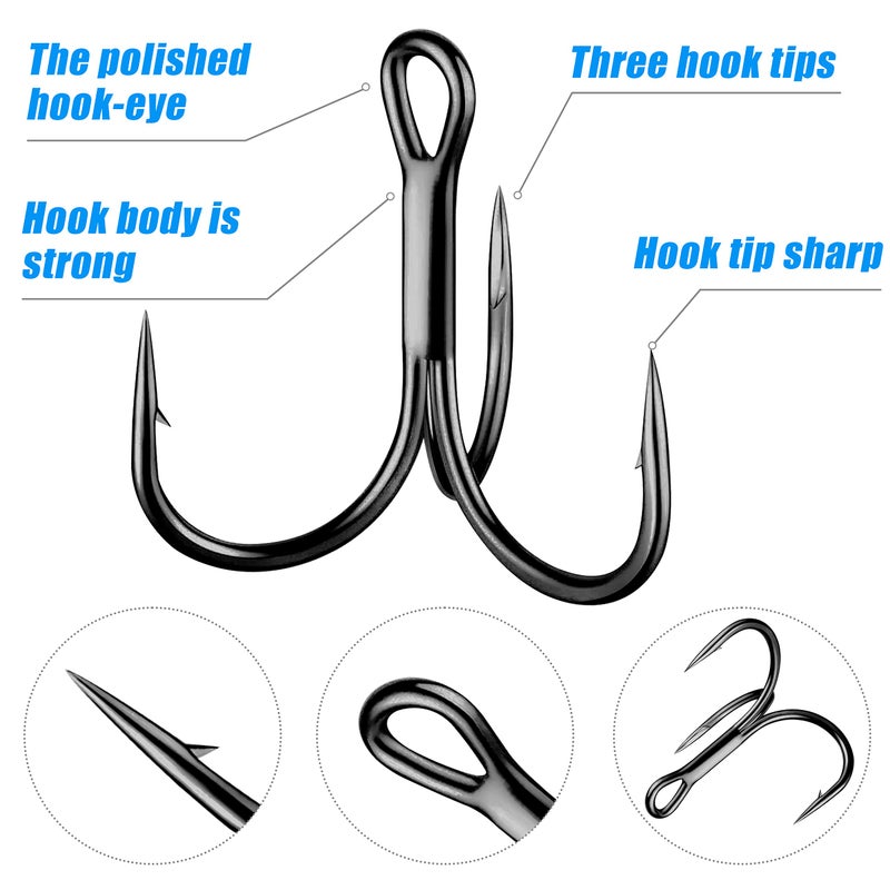 Shaddock Fishing خطاطيف صيد شادوك، خطاطيف ثلاثية الانحناء قصيرة الساق، فولاذ كربوني عالي، فجوة واسعة للطعوم، الطعوم، الشريط، السلمون، الباس، سمك البان، أسود، 100 قطعة، الحجم 1 - Image 2